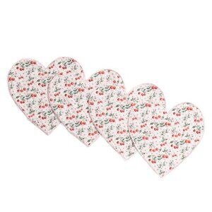 INDIGO 4pk Heart Shaped Floral Cherry Motif Embroidered Trim Placemats